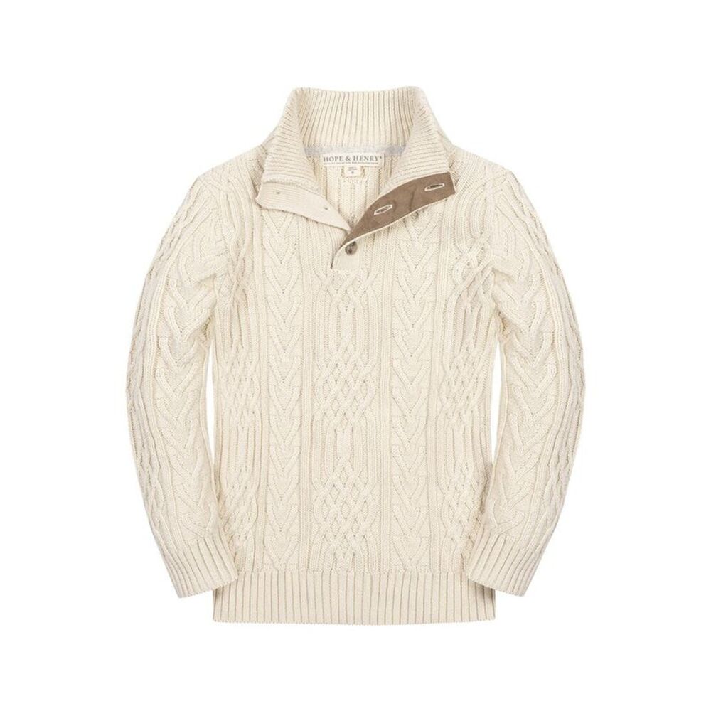 Hope & Henry Boys Organic Mock Neck Cable Sweater